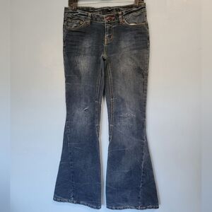 Bisou Bisou Bohemian Rhapsody Y2K Low-rise Flare Jeans Size 2 in Blue